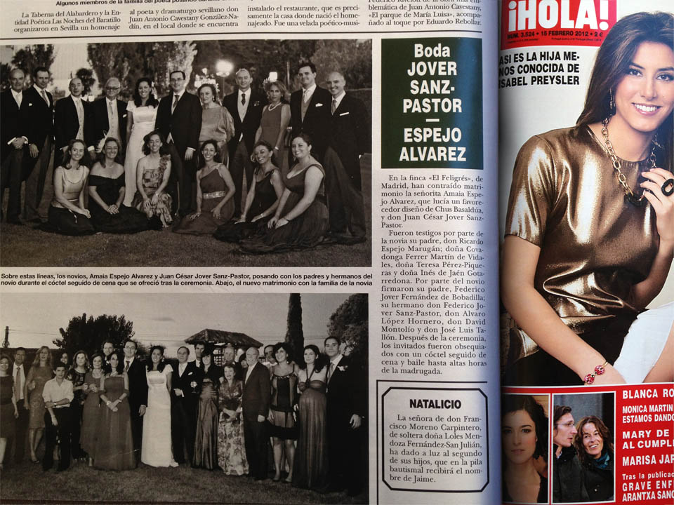 Publicación en la revista HOLA de la boda de Juan Jover y Amaia Espejo por el fotógrafo profesional Vicente Alfonso